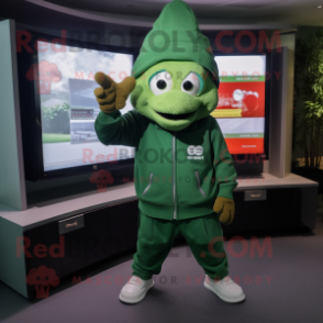 Forest Green Television mascot costume character dressed with a Windbreaker and Rings