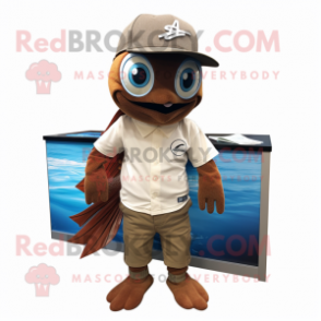 Brown Betta Fish mascot costume character dressed with a Henley Tee and Wraps