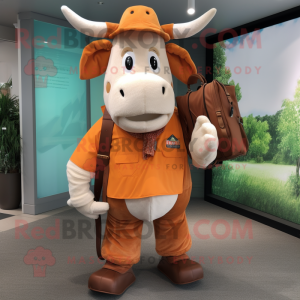 Peach Hereford Cow mascot costume character dressed with a Cargo Shorts and Cummerbunds