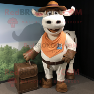 Peach Hereford Cow mascot costume character dressed with a Cargo Shorts and Cummerbunds