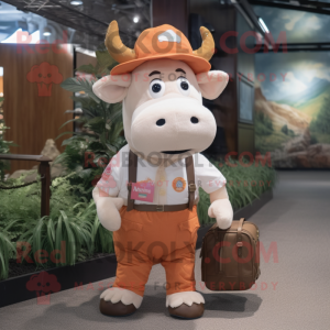 Peach Hereford Cow mascot costume character dressed with a Cargo Shorts and Cummerbunds