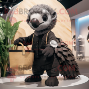 Black Pangolin mascot costume character dressed with a Trousers and Handbags