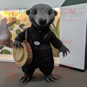 Black Pangolin mascot costume character dressed with a Trousers and Handbags