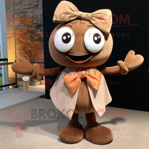 Brown Apricot mascot costume character dressed with a Midi Dress and Bow ties