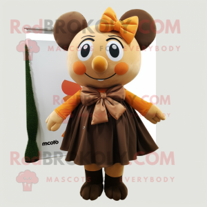 Brown Apricot mascot costume character dressed with a Midi Dress and Bow ties