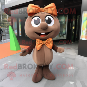 Brown Apricot mascot costume character dressed with a Midi Dress and Bow ties