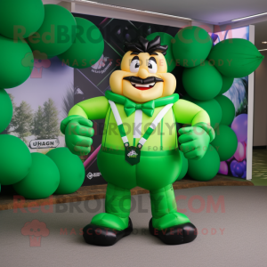 Green Strongman mascot costume character dressed with a Windbreaker and Bow ties