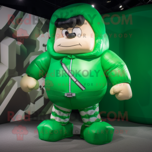 Green Strongman mascot costume character dressed with a Windbreaker and Bow ties