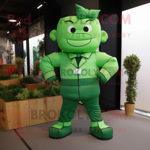 Green Strongman mascot costume character dressed with a Windbreaker and Bow ties
