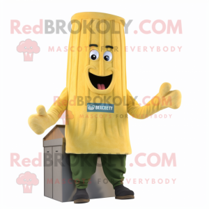 Gold Celery mascot costume character dressed with a Sweater and Berets