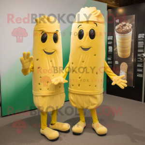 Gold Celery mascot costume character dressed with a Sweater and Berets
