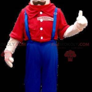 Mascot mustached man in overalls - Redbrokoly.com