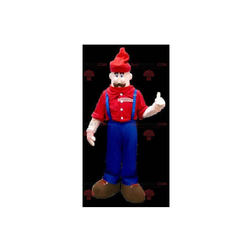 Mascot mustached man in overalls - Redbrokoly.com