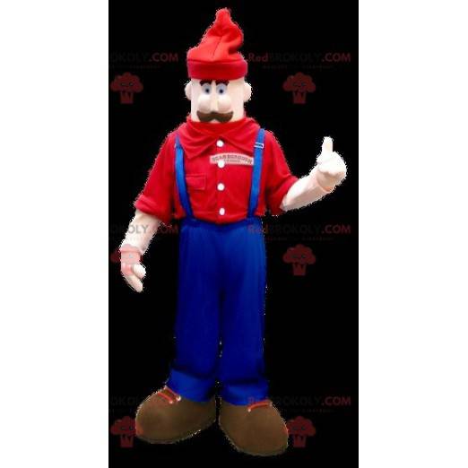 Mascot mustached man in overalls - Redbrokoly.com