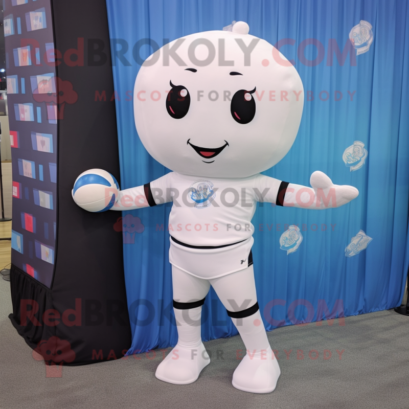 White Volleyball Net mascot costume character dressed with a Yoga Pants and Lapel pins