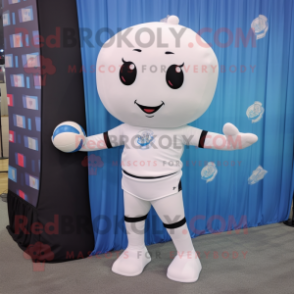 White Volleyball Net mascot costume character dressed with a Yoga Pants and Lapel pins