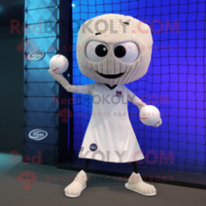 White Volleyball Net mascot costume character dressed with a Yoga Pants and Lapel pins