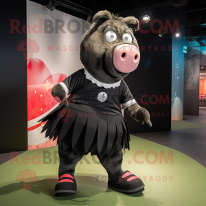Black Sow mascot costume character dressed with a Mini Skirt and Foot pads