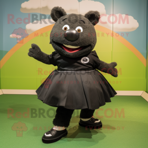 Black Sow mascot costume character dressed with a Mini Skirt and Foot pads