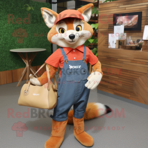 nan Fox mascot costume character dressed with a Overalls and Tote bags