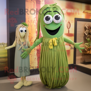 Olive Spaghetti mascot costume character dressed with a Maxi Dress and Ties