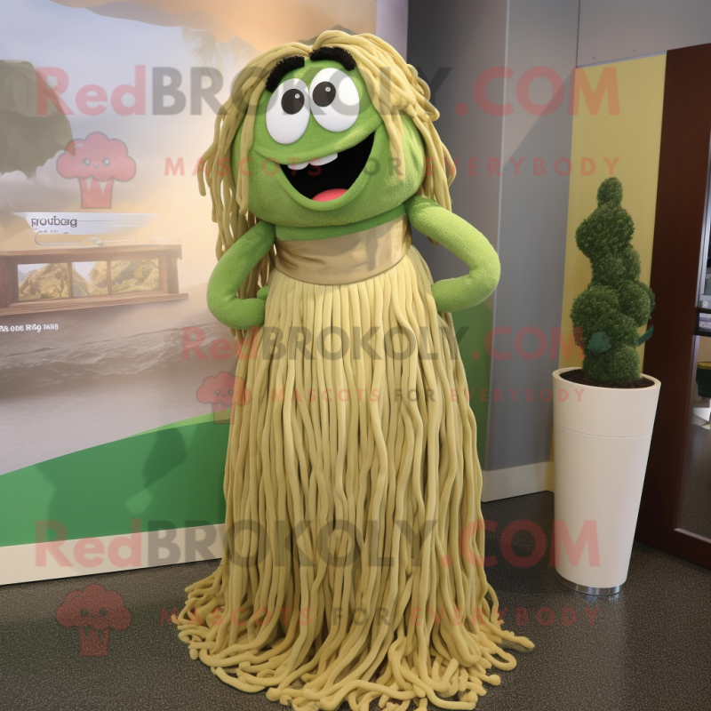 Olive Spaghetti mascot costume character dressed with a Maxi Dress and Ties Olive Spaghetti mascot costume character dressed with a Maxi Dress and Ties