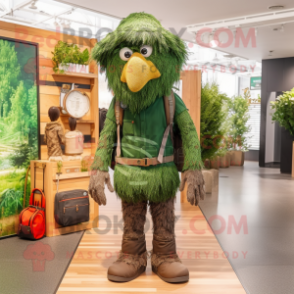 Forest Green Scarecrow mascot costume character dressed with a Leggings and Backpacks