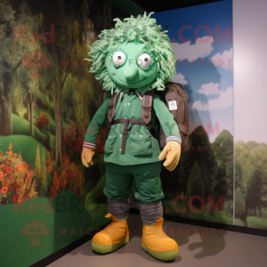 Forest Green Scarecrow mascot costume character dressed with a Leggings and Backpacks