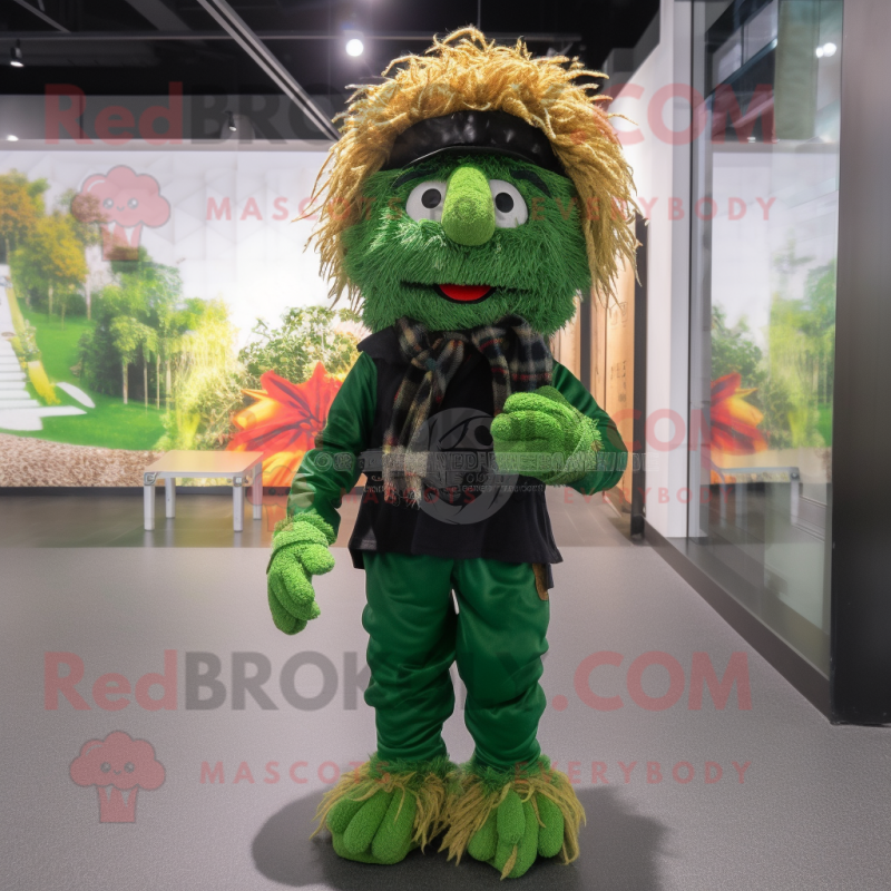 Forest Green Scarecrow mascot costume character dressed with a Leggings and Backpacks Forest Green Scarecrow mascot costume character dressed with a Leggings and Backpacks