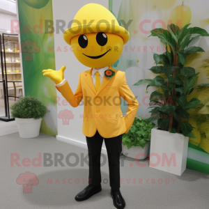 Yellow Tomato mascot costume character dressed with a Suit Pants and Pocket squares