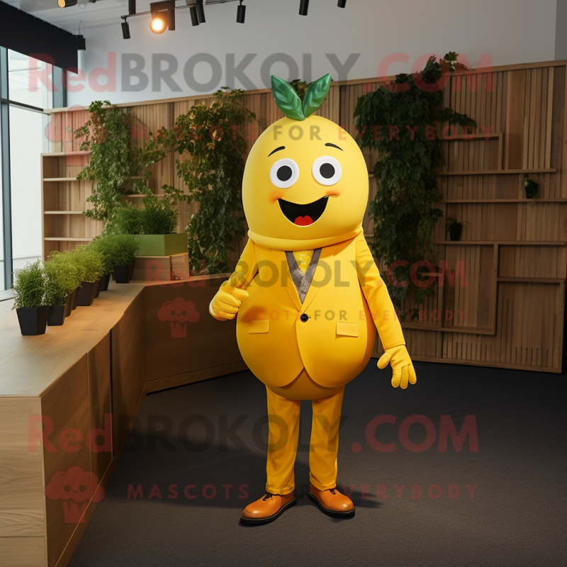 Yellow Tomato mascot costume character dressed with a Suit Pants and Pocket squares Yellow Tomato mascot costume character dressed with a Suit Pants and Pocket squares