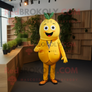 Yellow Tomato mascot costume character dressed with a Suit Pants and Pocket squares