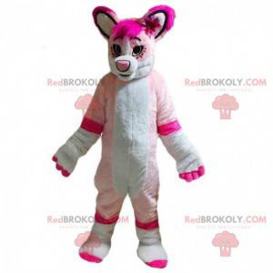 Mascotte cane bianco e rosa, costume cane femmina -