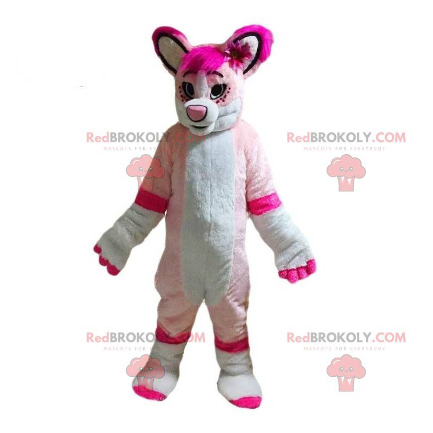 Mascota de perro blanco y rosa, disfraz de perro hembra - Mascota de perro blanco y rosa, disfraz de perro hembra -