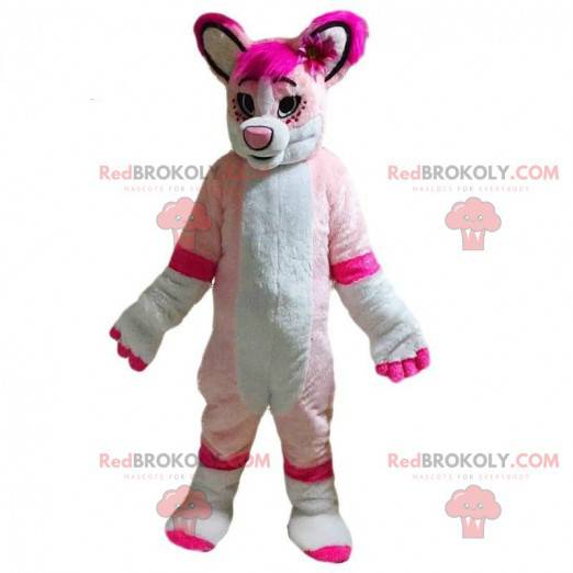 Mascote de cachorro branco e rosa, fantasia de cadela -