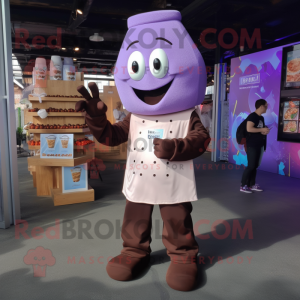 Lavender Chocolate Bar mascot costume character dressed with a Bodysuit and Shoe clips