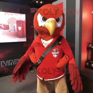 Red Hawk mascot costume character dressed with a Polo Tee and Lapel pins