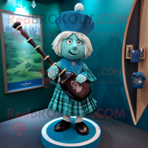 Cyan sekkepipe maskot drakt...