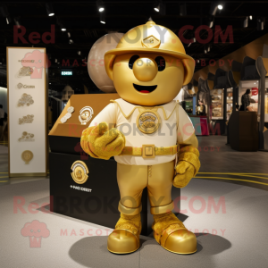 Gold Human Cannon Ball mascot costume character dressed with a Cargo Shorts and Bracelet watches