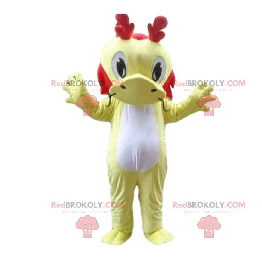 Mascotte de dragon jaune, costume d'axolotl, de salamandre -