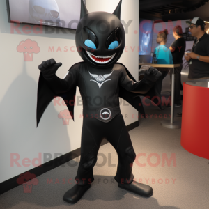Black Manta Ray mascot costume character dressed with a Capri Pants and Lapel pins