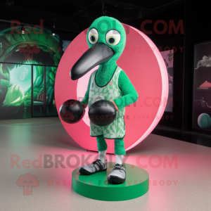 Forest Green Flamingo mascot costume character dressed with a Swimwear and Rings