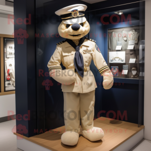 Beige Navy Soldier mascot costume character dressed with a Polo Tee and Scarf clips