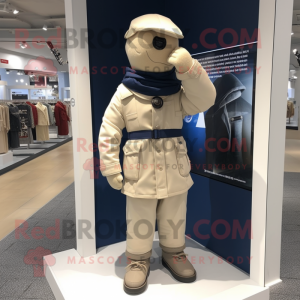 Beige Navy Soldier mascot costume character dressed with a Polo Tee and Scarf clips