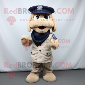 Beige Navy Soldier mascot costume character dressed with a Polo Tee and Scarf clips