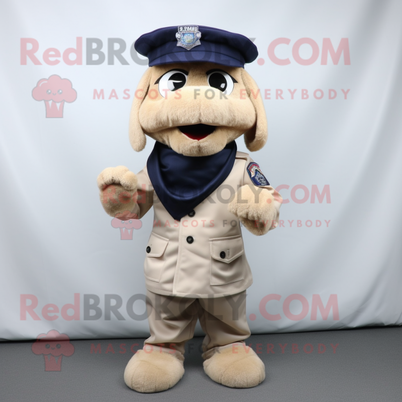 Beige Navy Soldier mascot costume character dressed with a Polo Tee and Scarf clips Beige Navy Soldier mascot costume character dressed with a Polo Tee and Scarf clips