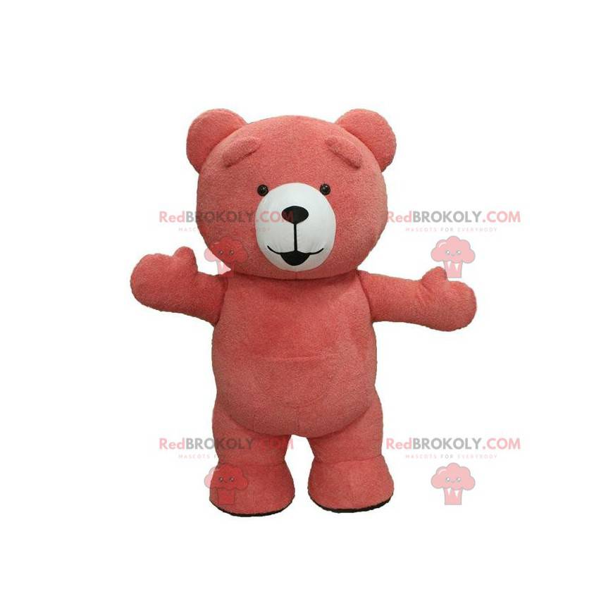 Pink teddy bear mascot, plush pink bear costume - Redbrokoly.com