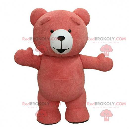 Maskot růžového medvídka, kostým plyšového růžového medvěda -