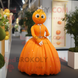 Orange Apricot mascot costume character dressed with a Ball Gown and Cufflinks