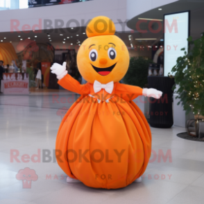 Orange Apricot mascot costume character dressed with a Ball Gown and Cufflinks